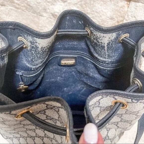 Gucci Supreme Vintage Monogram Bucket Bag Navy - Picture 5 of 12